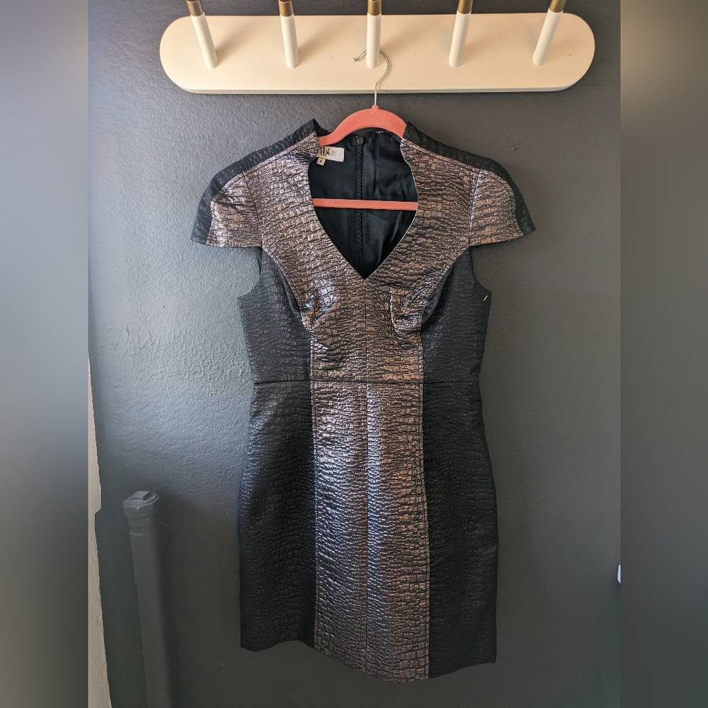 Tibi Metallic Lurex V-Neck Dress, Sz 6